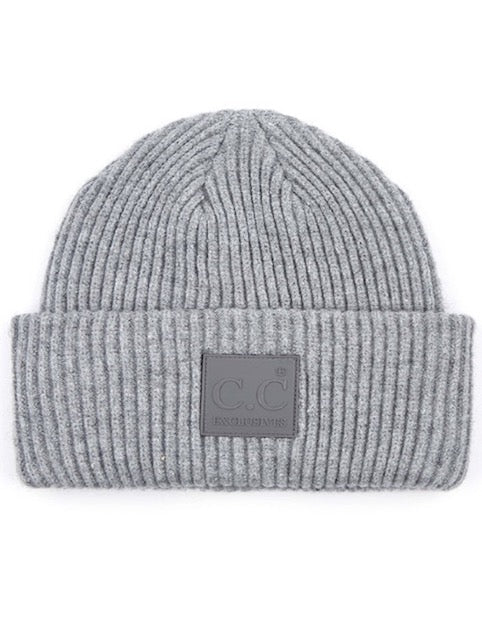 Light Grey C.C Solid Ribbed Knit Beanie With Rubber Patch Comfy Warm Winter Hat; reach for this classic toasty hat to keep you nice n warm in the chilly winter weather, the wintry touch finish to your outfit. Perfect Gift Birthday, Christmas, Holiday, Anniversary, Stocking Stuffer, Secret Santa, Valentine's Day, Loved One, BFF