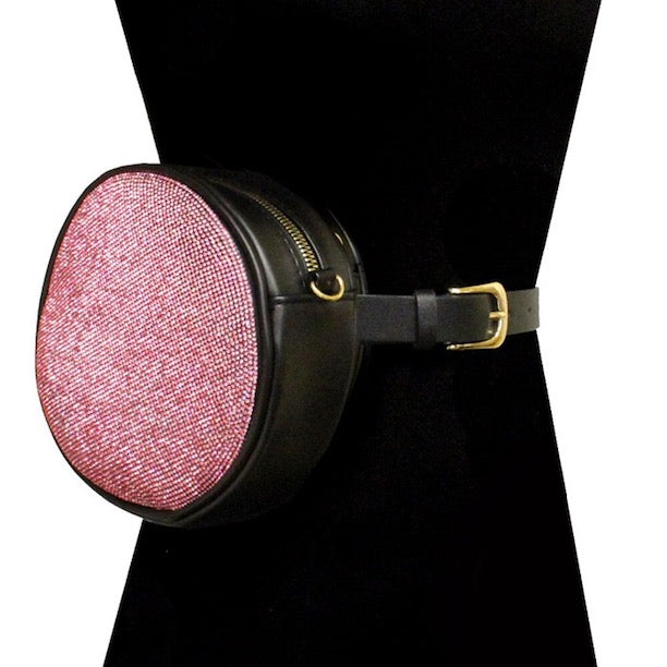 Light Pink Rhinestone Pave Bling Round Clutch Crossbody Chain Belt Bag Fanny Pack, look like the ultimate fashionista when carrying this small chic bag, great for when you need something small to carry or drop in the bag. Perfect Birthday Gift, Valentine's Day Gift, Anniversary Gift, Love You Gift, Mother's Day Gift, Thank you Gift