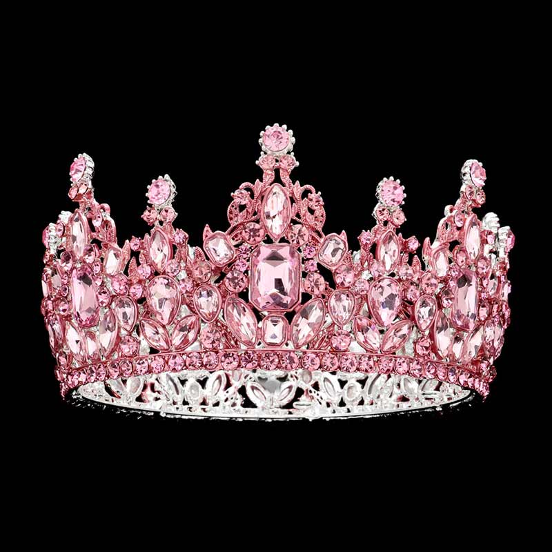 Lt Rose Multi Stone Cluster Crown Tiara, This crown tiara is a classic royal tiara made from gorgeous stone accented is the epitome of elegance. Exquisite design with gorgeous color and brightness, makes you more eye-catching in the crowd and also it will make you more charming and pretty without fail