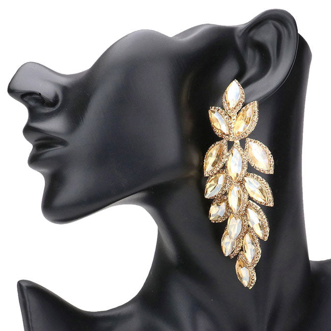 Lt Col Topaz Marquise Stone Cluster Vine Dangle Evening Earrings. Look like the ultimate fashionista with these Earrings! Add something special to your outfit! Ideal for parties, weddings, graduation, prom, holidays, pair these studs back earrings with any ensemble for a polished look. These earrings pair perfectly with any ensemble from business casual, to night out on the town or a black-tie party.