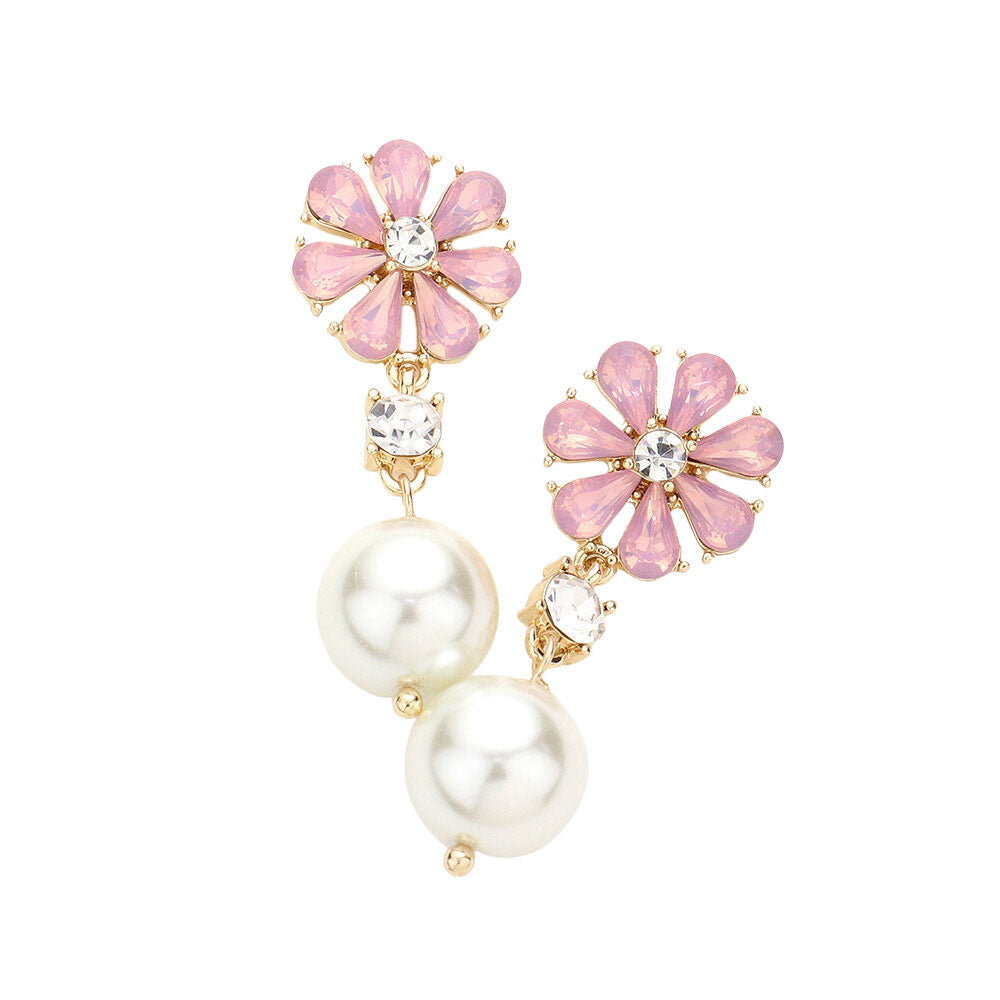 Lt Rose Teardrop Cluster Flower Pearl Link Dangle Evening Earrings, the beautifully crafted design adds a glow to any outfit. which easily makes your events more enjoyable. These evening dangle earrings make you extra special on occasion. These teardrop cluster dangle earrings enhance your beauty and make you more attractive.