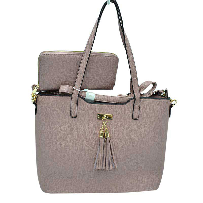 Mauve 2in1 Solid Color Tote Handbag With Matching Wallet, This elegance Tote bag comes with a beautiful matching wallet. Every outfit needs to be planned with this adorable handbag. Stylish enough to match your fanciest outfits, and durable enough for travel and daily use. Show your trendy side with this awesome tote bag. Have fun and look stylish!