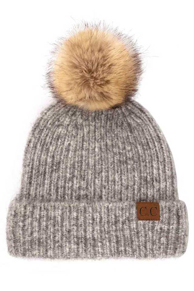 Melange Grey C.C Classic Rib Beanie With Faux Fur Pom, These awesome trendy women’s Rib Beanie With Faux Fur Pom are Warm, durable and comfortable. This will be your go-to beanie this fall and winter season. The classic style allows you to enhance your outfit, no matter your wardrobe. Accessorize the fun way with this faux fur pom pom hat, Awesome winter gift accessory! Perfect Gift Birthday, Christmas, Stocking Stuffer, Secret Santa, Holiday, Anniversary, Valentine's Day, Loved One.