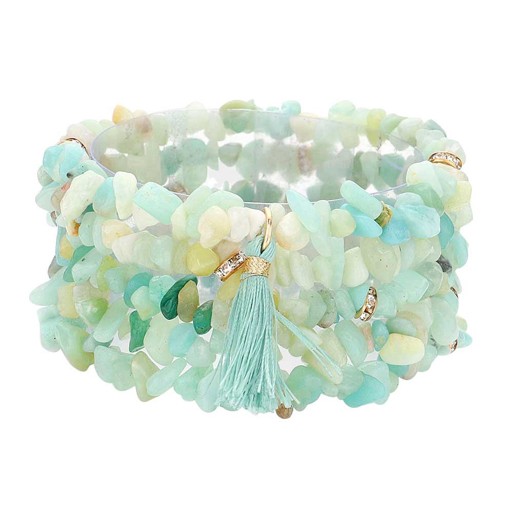 Mint 5PCS Natural Stone Tassel Multi Layered Bracelets, Add this 5 piece multi layered bracelet with tassel to light up any outfit, feel absolutely flawless. perfectly lightweight for all-day wear, coordinate with any ensemble from business casual to everyday wear, the perfect addition to every outfit. Adds a touch of nature-inspired beauty to your look. 