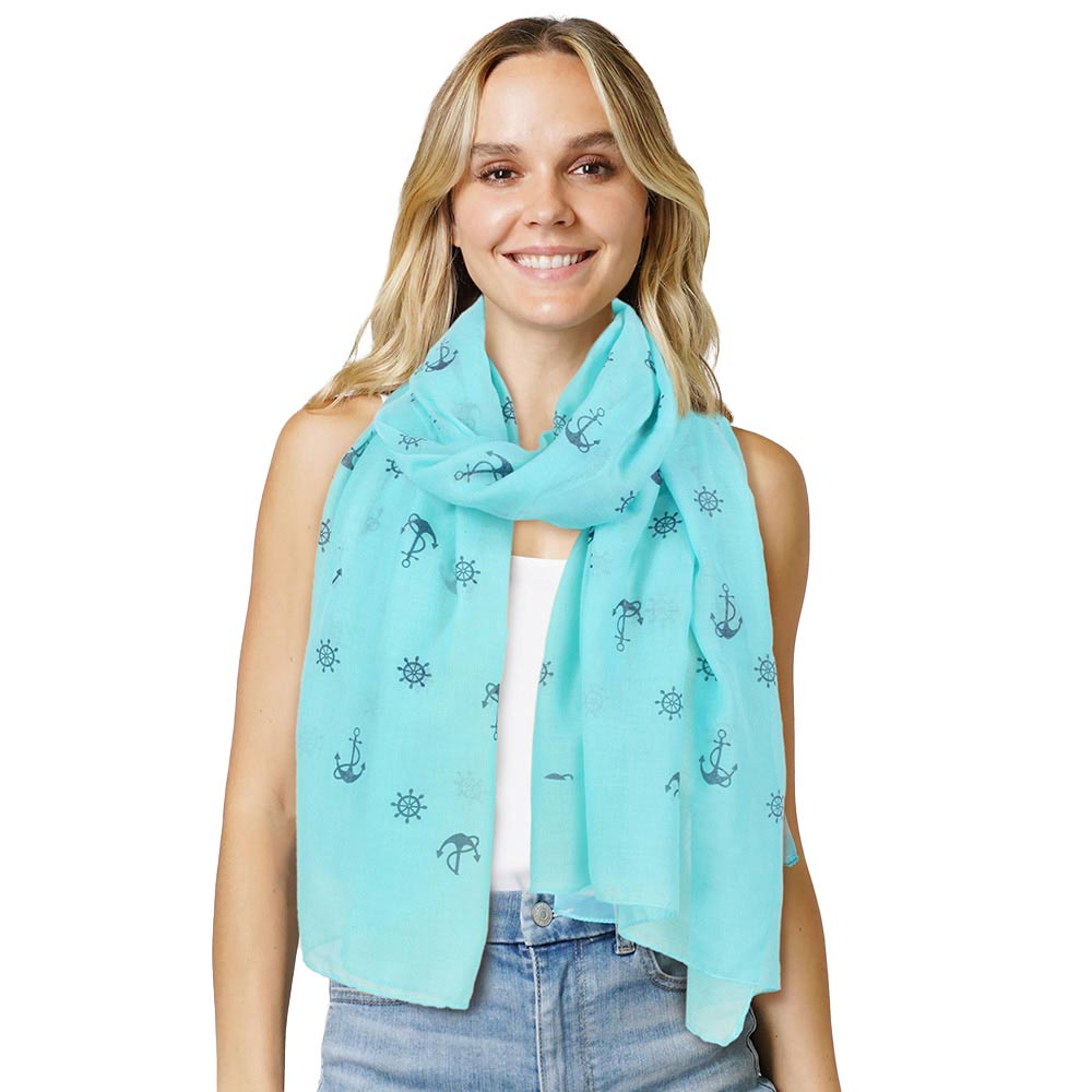 Mint Anchor Patterned Scarf, your neck deserves something better than cheap fabrics.  This lightweight patterned scarf features an anchor-patterned design. It's a design that gives any outfit a unique look. Can even be used as a beach bathing suit wrap. you will receive a lot of compliments on it. Excellent quality and perfect size you will absolutely love this scarf. Attending a party, meeting family, traveling, or at work.
