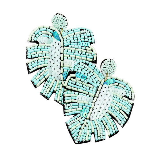 Mint Beaded Tropical Leaf Dangle Earrings. Look like the ultimate fashionista with these Earrings! Add something special to your outfit this Valentine! Special It will be your new favorite accessory. Perfect Birthday Gift, Mother's Day Gift, Anniversary Gift, Graduation Gift, Prom Jewelry, Valentine's Day Gift, Thank you Gift.