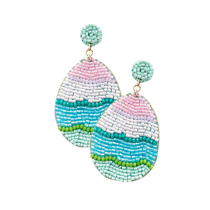 Mint Felt Back Beaded Easter Egg Dangle Earrings, Seed Beaded egg dangle earrings fun handcrafted jewelry that fits your lifestyle, adding a pop of pretty color. perfect for the festive season, embrace the Easter spirit with these cute earrings. Also enhance your attire with these vibrant artisanal earrings to show off your fun trendsetting style. Great gift idea for your Loving One on this Easter Sunday occasion.