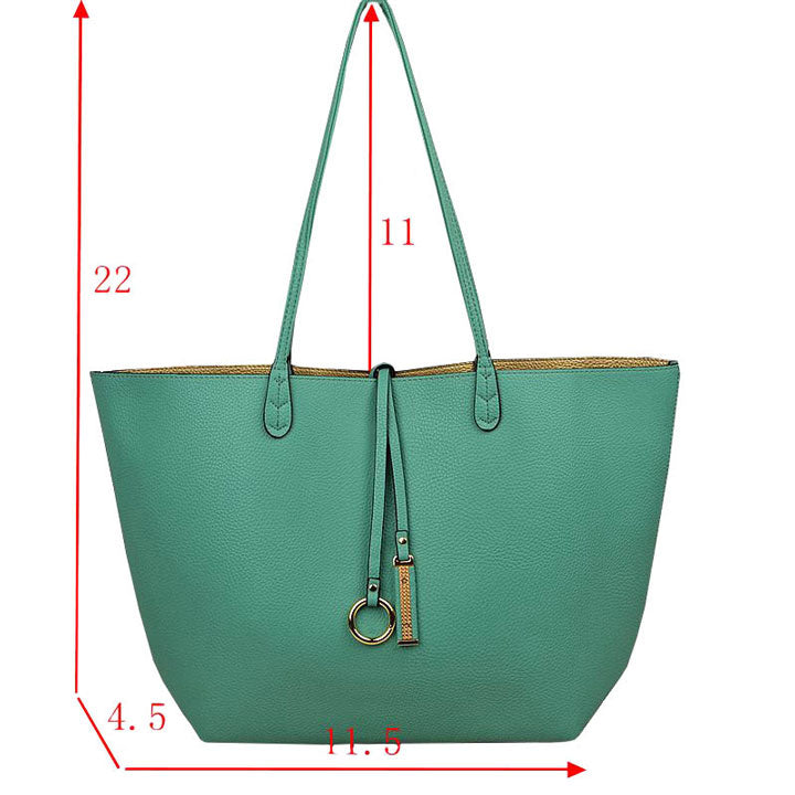Mint Reversible Supersoft Vegan Leather Tote Handbag flips inside-out, a roomy main compartment, inside pouch w/strap, multiplies your styling options & keeps you organized on the go. Soft structured base can carry everything you need & become your favorite bag of all times. Chic & reliable, great gift for any occasion.