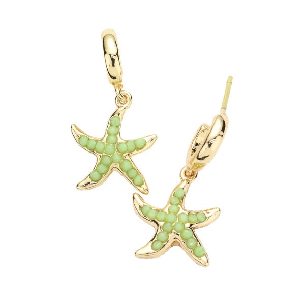 Mint Bead Embellished Starfish Earrings makes a standout addition to your collection designed to add a pop of color to any outfit style, jewelry that fits your lifestyle! Perfect Birthday Gift, Anniversary Gift, Mother's Day Gift, Just Because Gift, Vacation, Beach, Summer Jewelry, Graduation Gift, Beaded Starfish Earrings