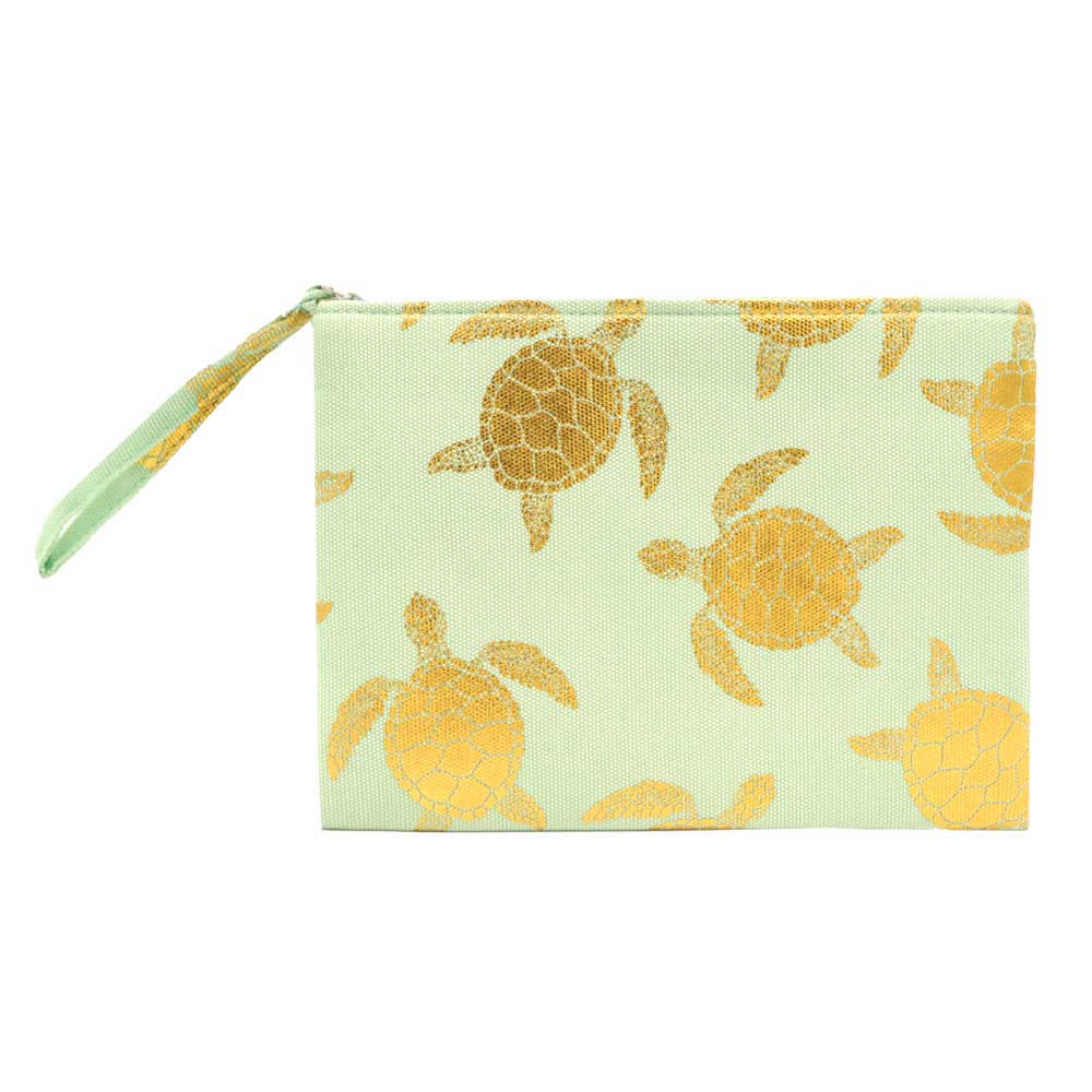 Mint Metallic Turtle Pouch Clutch Bag. Whether you are out shopping, going to the pool or beach, this sea life turtle themed clutch bag is the perfect accessory. Spacious enough for carrying any and all of your seaside essentials. Perfect Birthday Gift, Anniversary Gift, Just Because Gift, Mother's day Gift, Summer, Sea Life & night out on the beach etc.