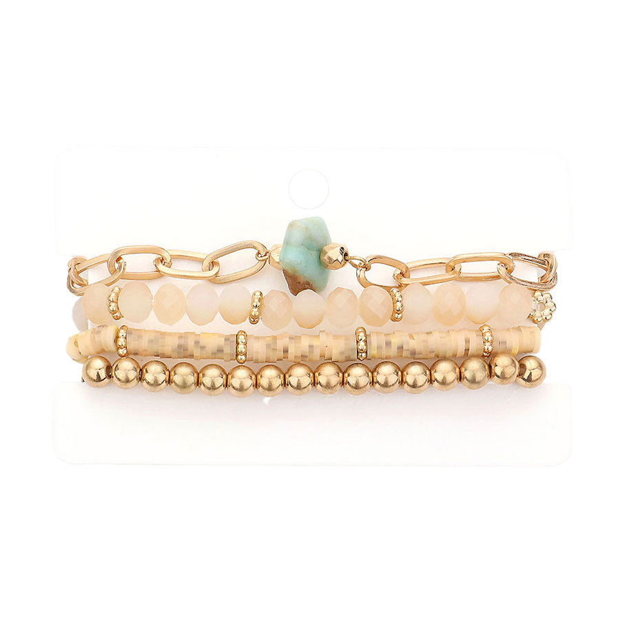 Mint Neutral 4PCS Natural Stone Bracelet Beaded Stretch Bracelets Set. This natural satone Stretch Bracelet sparkles all around with it's surrounding round stones, stylish stretch bracelet that is easy to put on, take off and comfortable to wear. It looks modern and is just the right touch to set off. Perfect jewelry to enhance your look. Awesome gift for birthday, Anniversary, Valentine’s Day or any festive occasion.