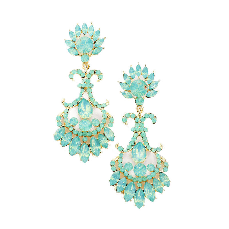 Mint Opal Glass Crystal Flame Statement Evening Earrings, put on a pop of color to complete your ensemble. Perfect for adding just the right amount of shimmer & shine and a touch of class to special events. Perfect Birthday Gift, Anniversary Gift, Mother's Day Gift, Graduation Gift.  