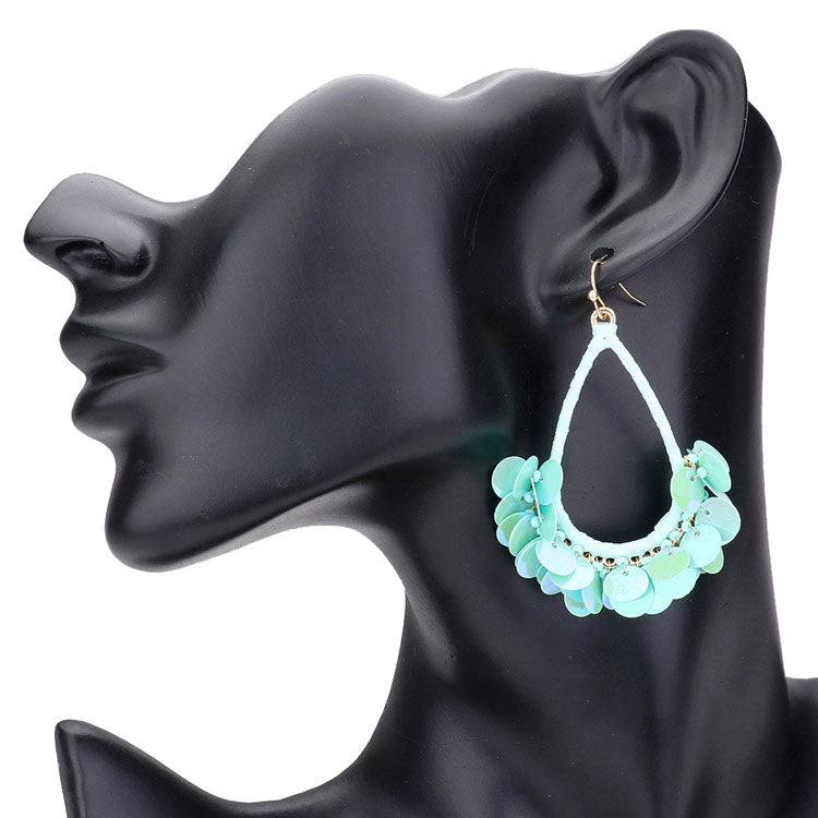 Mint Sequin Cluster Open Teardrop Dangle Earrings. Look like the ultimate fashionista with these Earrings! Add something special to your outfit this Valentine! Special It will be your new favorite accessory. Perfect Birthday Gift, Mother's Day Gift, Anniversary Gift, Graduation Gift, Prom Jewelry, Valentine's Day Gift, Thank you Gift.