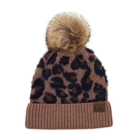 Mocha C.C Leopard Patterned Plush Faux Fur Pom Pom Warm Winter Beanie Hat; reach for this classic toasty hat to keep you nice n warm in the chilly winter weather, the wintry touch finish to your outfit. Perfect Gift Birthday, Christmas, Holiday, Anniversary, Stocking Stuffer, Secret Santa, Valentine's Day, Loved One, BFF