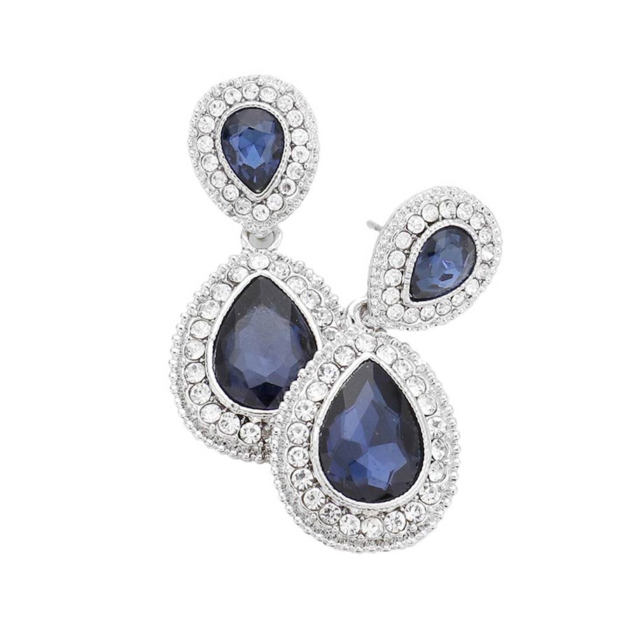 Montana Blue Crystal Accent Rhinestone Trim Teardrop Evening Earrings,  the perfect set of sparkling earrings, pair these glitzy studs with any ensemble for a polished & sophisticated look. Ideal for dates, job interview, night out, prom, wedding, sweet 16, Quinceanera, special day. Perfect Gift Birthday, Holiday, Christmas, Valentine's Day, Anniversary etc.