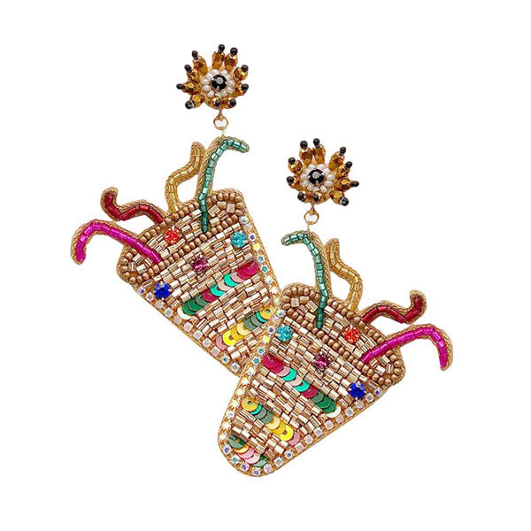 Multi  Felt Back Beaded Firecracker Link Dangle Earrings,  Seed Beaded Dangle earrings fun handcrafted jewelry that fits your lifestyle, adding a pop of pretty color. Enhance your attire with these vibrant artisanal earrings to show off your fun trendsetting style. Lightweight and comfortable for wearing all day long. This earrings is perfect for Holiday gift, Anniversary gift, Birthday gift, Valentine's Day gift for a woman or girl of any age.