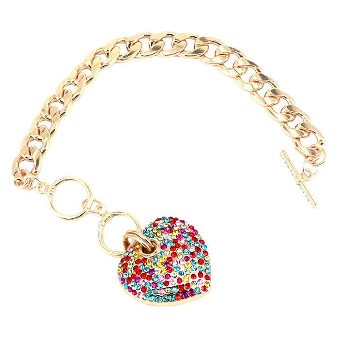 Multi Rhinestone Embellished Heart Charm Toggle Bracelet. Look like the ultimate fashionista with these bracelets! Add something special to your outfit this Valentine! special It will be your new favorite accessory. Perfect Birthday Gift, Anniversary Gift, Mother's Day Gift, Anniversary Gift, Graduation Gift, Prom Jewelry, Valentine's Day Gift, Thank you Gift.