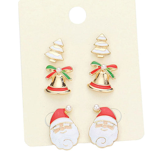 Multi 3 Pairs Christmas Stud Earrings.After patiently waiting for Christmas morning to arrive, a brand new pair of Christmas studs earrings will make the wait worthwhile. Your loved one can wear her new Christmas studs while she is opening all of the other presents under the tree. Watch her unwrap a new pair of Christmas stud earrings and let the holiday celebrations start. These holiday studs are the perfect accent to finish off her fashionista holiday look.