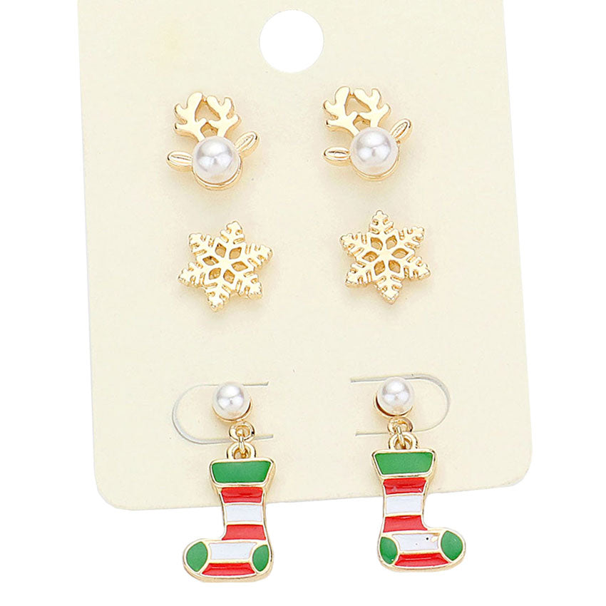 Multi 3 Pairs Christmas Stud Earrings, these colors will pair well with all your wardrobe. Fun & trendy, these Christmas themed stud earrings will accent your look. Coordinate these earrings with any ensemble from business casual wear, Lightweight and comfortable for wearing all through the week. Perfect Birthday Gift, Valentine's Day Gift, Anniversary Gift, Mother's Day Gift, Thank you Gift. 