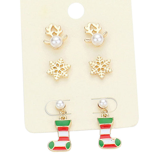 Multi 3 Pairs Christmas Stud Earrings, these colors will pair well with all your wardrobe. Fun & trendy, these Christmas themed stud earrings will accent your look. Coordinate these earrings with any ensemble from business casual wear, Lightweight and comfortable for wearing all through the week. Perfect Birthday Gift, Valentine's Day Gift, Anniversary Gift, Mother's Day Gift, Thank you Gift. 