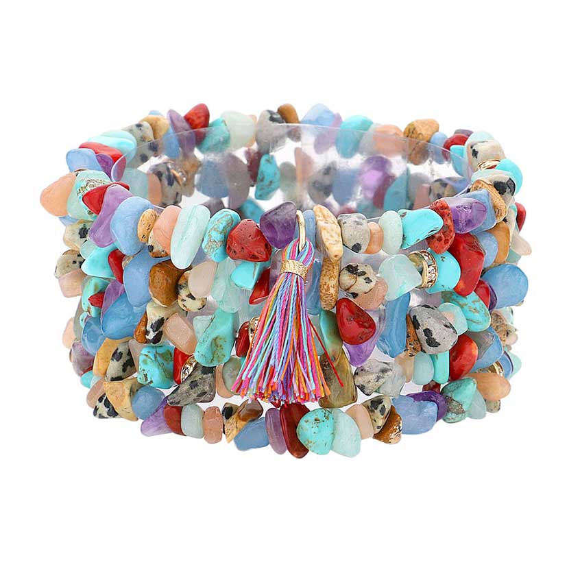 Multi 5PCS Natural Stone Tassel Multi Layered Bracelets, Add this 5 piece multi layered bracelet with tassel to light up any outfit, feel absolutely flawless. perfectly lightweight for all-day wear, coordinate with any ensemble from business casual to everyday wear, the perfect addition to every outfit. Adds a touch of nature-inspired beauty to your look. 