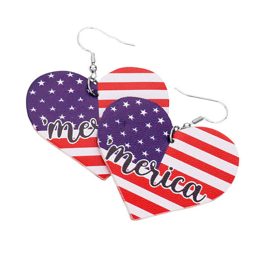 Multi American Message Heart Flag Dangle Earrings, helps to Show your love for our country with this sweet patriotic star USA flag style American Flag Heart Dangle Earrings. Featuring red, white and blue stars and for a bit of fashionable fireworks flair. Enhance your attire with these vibrant artisanal earrings to show off your fun trendsetting style. Perfect Birthday Gift, Anniversary Gift, Mother's Day Gift, Thank you Gift.