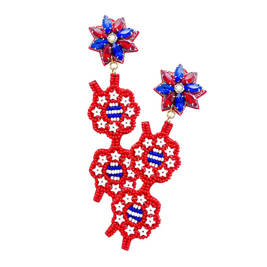Multi American USA Flag Mesh Chain Dangle Earrings, USA flag dangle earrings are fun handcrafted jewelry that fits your lifestyle, adding a pop of pretty color. Show your love for our country with these sweet patriotic USA flag-style American flag earrings. Featuring red, white, and blue for a bit of fashionable fireworks flair. Enhance your attire with these vibrant artisanal earrings to show off your fun trendsetting style.