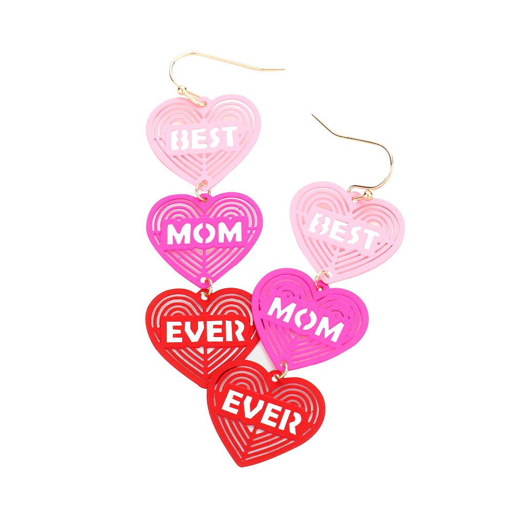 Multi Best Mom Ever Message Triple Heart Link Dangle Earrings, are a beautiful pair of earrings that is perfect for showing your love for your mom. It features a beautiful Triple heart design and a Best Mom message with an attractive theme. This unique pair of earrings is a fantastic gift for your mom.