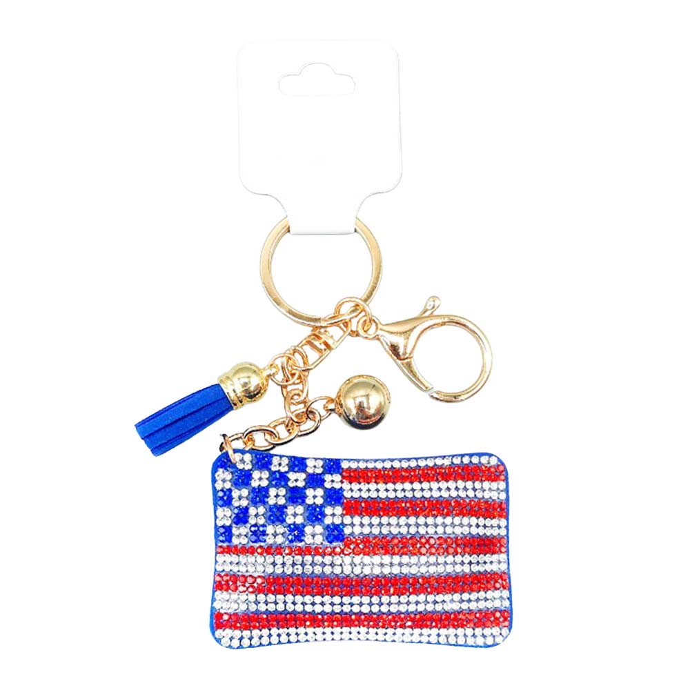 Multi Bling American USA Flag Tassel Keychain, is beautifully designed with a Patriotic, Tassel theme that will make a glowing touch on everyone, especially at a party or an occasion. Show love and respect for your country. This flag keychain makes you stand out as a patriot. This tassel-themed keychain is the best to carry around the keys to your treasure box or your hideout.