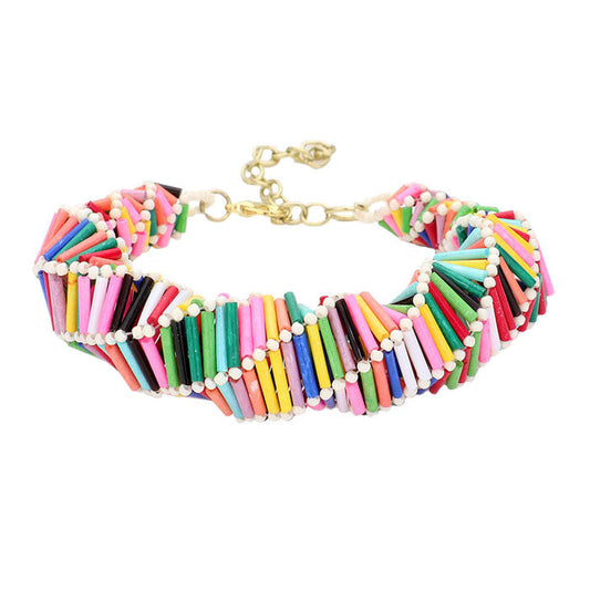 Multi Chunky Beads Abstract Spiral Bracelet, this stunning chunky beaded metal Accented bracelet can light up any outfit, and make you feel absolutely flawless. Fabulous fashion and sleek style adds a pop of pretty color to your attire, coordinate with any ensemble from business casual to everyday wear.Perfect Birthday Gift, Anniversary Gift, Mother's Day Gift, Graduation Gift.