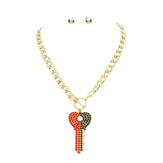 Multi Color Block Crystal Rhinestone Pave Heart Key Pendant Toggle Necklace. Beautifully crafted design adds a gorgeous glow to any outfit. Jewelry that fits your lifestyle! Perfect Birthday Gift, Valentine's Day Gift, Anniversary Gift, Mother's Day Gift, Anniversary Gift, Graduation Gift, Prom Jewelry, Just Because Gift.