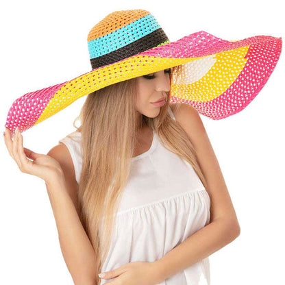 Multi Color Block Cut Out Straw Sun Hat, whether you’re basking under the summer sun at the beach, lounging by the pool, or kicking back with friends at the lake, a great hat can keep you cool and comfortable even when the sun is high in the sky.  Large, comfortable, and perfect for keeping the sun off of your face, neck, and shoulders, ideal for travelers who are on vacation or just spending some time in the great outdoors.