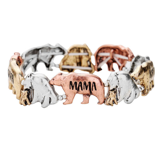 Multi Copper Burnished Mama Metal Stretch Bracelet, Get ready with these Stretch Bracelet, put on a pop of color to complete your ensemble. This Animal theme Mama Metal Stretch Bracelet will makes you feel elegant and stylish. Perfect gift for Birthday, Anniversary, Christmas, Just Because, Dog Mom as well as for the women in your lives who love bear.