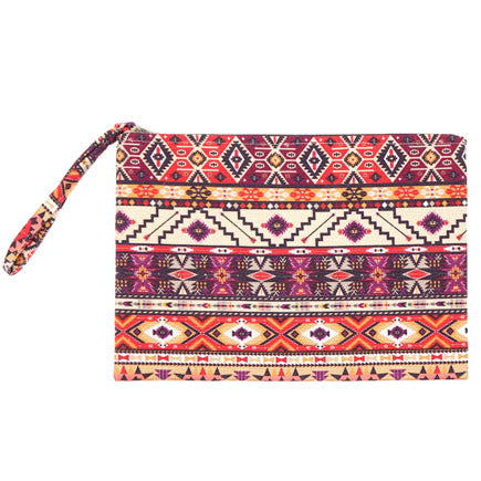 Multi Coral Aztec Pouch Bag, perfect for money, credit cards, keys or coins, comes with a wristlet strap for easy carrying. Great for running errands while keeping your hands free. Perfect Birthday Gift, Mother's Day Gift, Anniversary Gift, Beach Vacation, Thank you Gift, Just Because Gift, Aztec Wristlet, Aztec Clutch Bag