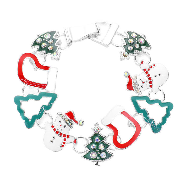 Multi Enamel Christmas Link Magnetic Bracelet, Get ready with these bright Bracelet, put on a pop of color to complete your ensemble. Perfect for adding just the right amount of shine and a touch of class to special events. Perfect for Christmas Gift, Birthday Gift, Anniversary Gift, Mother's Day Gift, Graduation Gift.