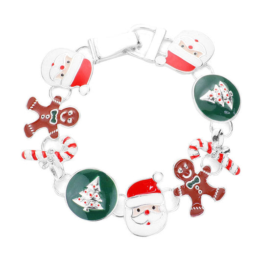 Multi Enamel Christmas Link Magnetic Bracelet, Get ready with these bright Bracelet, put on a pop of color to complete your ensemble. Perfect for adding just the right amount of  shine and a touch of class to special events. Perfect for Christmas Gift, Birthday Gift, Anniversary Gift, Mother's Day Gift, Graduation Gift.