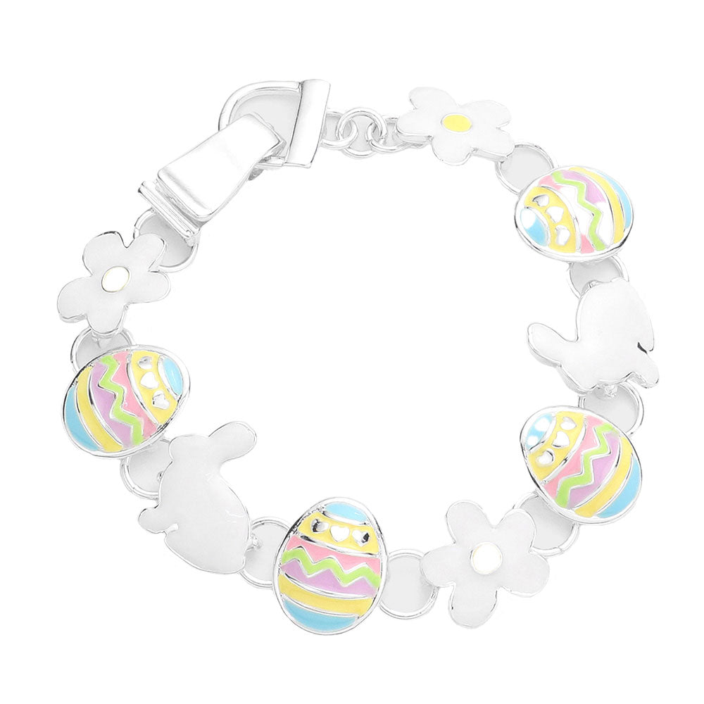 Multi Enamel Metal Bunny Egg Flower Link Magnetic Bracelet, Get ready with these bright stunning fashion bracelets, put on a pop of shine to complete your ensemble. Perfect for adding just the right amount of shimmer and a touch of class to special events. Awesome gift for birthday, Valentine’s Day or any special occasion.