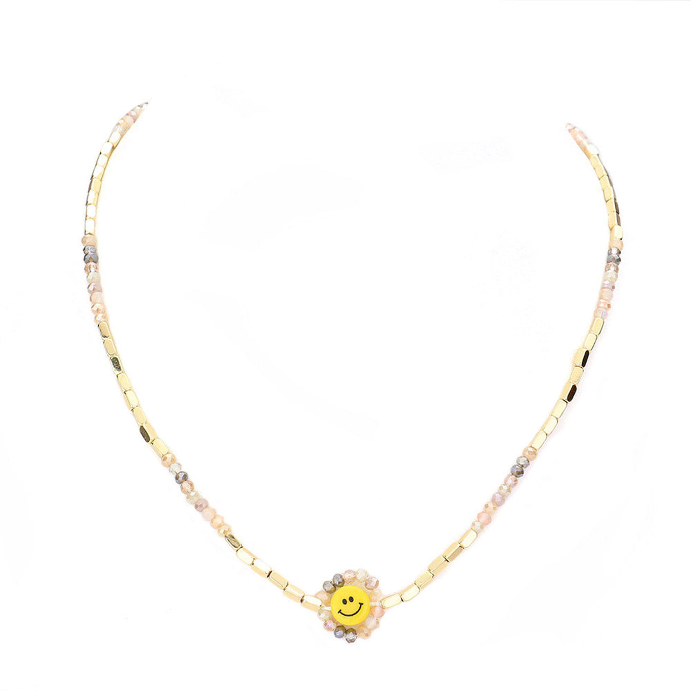 Multi Faceted Bead Trimmed Smile Accented Necklace, put on a pop of color to complete your ensemble. Perfect for adding just the right amount of shimmer & shine and a touch of class to special events. Perfect Birthday Gift, Anniversary Gift, Mother's Day Gift, Graduation Gift, Valentine’s Gift.