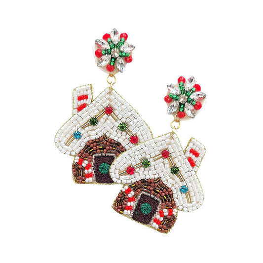 Multi Felt Back Beaded Christmas House Dangle Earrings. Get into the Christmas spirit with our gorgeous handcrafted Christmas earrings, Bright Christmas themed colors and pattern will the perfect choice to your Christmas costumes.Ideal gift for you loved ones, girlfriend, wife, daughter, sisters, share with your family on Christmas. 