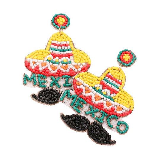 Multi Felt Back Beaded Hat Mexico Message Mustache Dangle Earrings, enhance your attire with these earrings to show off your fun trendsetting style at Cinco De Mayo. Get a pair as a gift to express your love for your mom, daughter, or girlfriend or just for you on Mother‚Äö√Ñ√¥s Day, Cinco De Mayo, Christmas, Parties, etc.