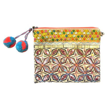Multi Floral Boho Sequin Pom Pom Crossbody Bag, this stylish floral boho sequin pom pom crossbody bag comes with a chain that can be used according to your style and can be used as a sling too. This attractive and trending boho bag is made with sequin. It Can fit in everyday items like cell phones, house keys, car keys, and cosmetics.