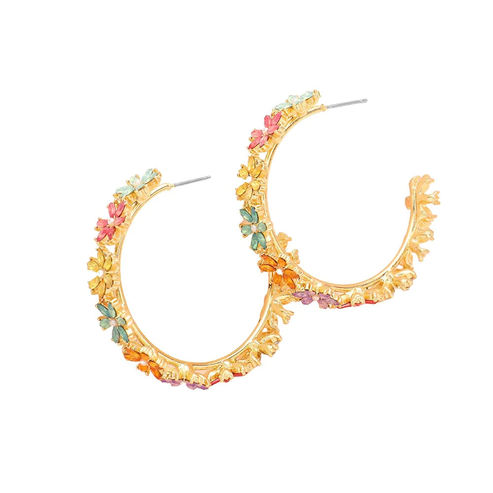 Multi Flower Cluster Hoop Earrings, are beautifully handcrafted jewelry that fits your lifestyle with a gorgeous glow adding a pop of pretty color. Turn your ears into a chic fashion statement with these flower & leaf-themed Earrings! These adorable cluster details hoop earrings are bound to cause a smile. The uniquely designed earrings with various colors are suitable as gifts for wife, girlfriend, lovers, friends, and mother.
