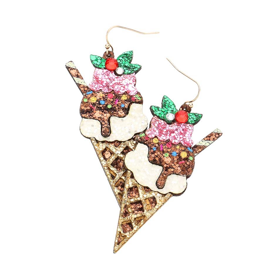 Multi Glittered Ice Cream Dangle Earrings, are beautifully designed on a Fruits-Food theme to put on a pop of color and complete your ensemble. Perfect gift for Anniversaries, birthdays, Graduation, Ice Cream lovers persons, etc. Show off your trendy choice & perfect combination with these beautiful earrings.