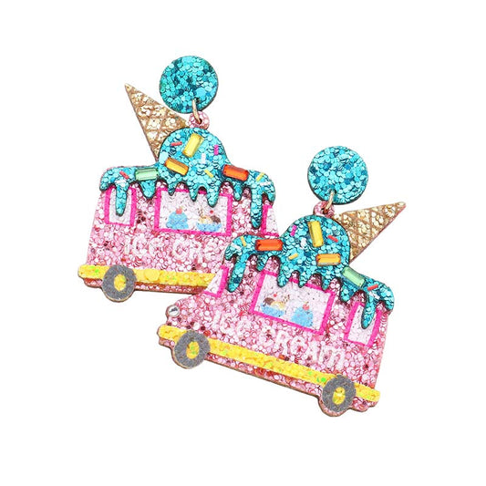 Multi Glittered Ice Cream Truck Dangle Earrings, are beautifully designed on a Fruits-Food, Message theme to put on a pop of color and complete your ensemble. This is for those who love Ice Cream very much. Perfect gift for Anniversaries, birthdays, Graduation, Ice Cream lovers persons, etc.