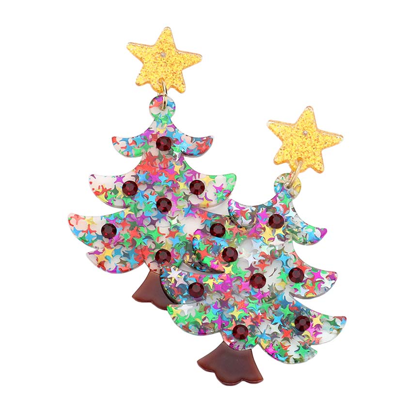 Multi Glittered Resin Star Christmas Tree Dangle Earrings, perfect for the festive season especially Christmas to make your moments awesome. Embrace the Christmas spirit with these cute Xmas Tree earrings. Christmas Tree With Star Dangle Super Cute and Fashionable, lightweight, and great for all-day wear. Merry Christmas!