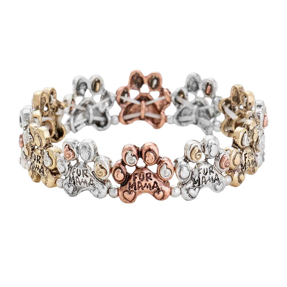 Multi Gold Burnished Antique Metal Paw Fur Mama Stretch Bracelet, Get ready with these Stretch Bracelet, put on a pop of color to complete your ensemble. The Fur Mama Metal Stretch Bracelet will makes you feel elegant and stylish. Perfect gift for National Dog Day, Birthday, Anniversary, Christmas, Just Because, Dog Mom as well as for the women in your lives who love dogs.