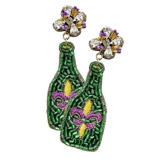 Multi Mardi Gras Beaded Fleur de Lis Pointed Champagne Dangle Earrings, is a unique and beautiful collection of earrings for your attire for this Mardi Gras. These Fleur de Lis-themed earrings are beautifully designed with beaded Felt Back earrings to dangle on your earlobes with a perfect glow. Wear these beautiful Mardi Gras-themed beaded earrings to get immediate compliments.