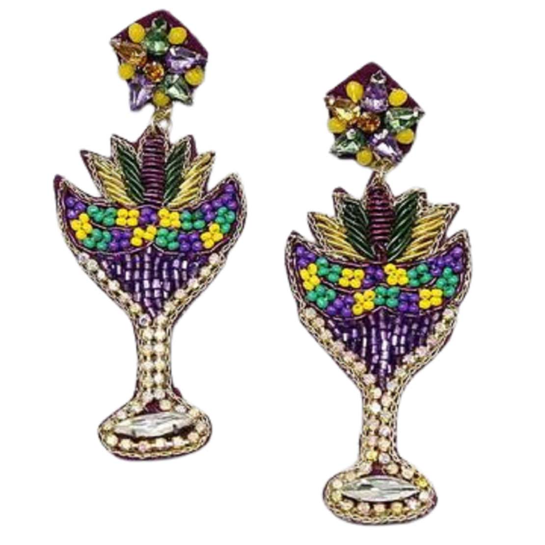 Multi Mardi Gras Cocktail Seed Bead Drop Earrings, are beautifully crafted earrings that drop on your earlobes with a perfect glow to make you stand out and show your unique and beautiful look everywhere. Put on a pop of color to complete your ensemble stylishly with these Mardi Gras-themed earrings. 