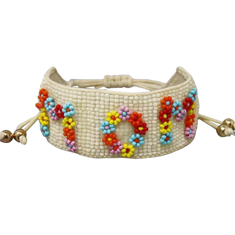 Multi Mom Flower Seed Beaded Adjustable Bracelet, Simple sophistication gives a lovely fashionable glow to any outfit style to your mom. Show your love for Mother with this beautiful Seed Beaded Bracelet. An excellent gift for your mom on her birthday, anniversary, valentine's day, or any other meaningful occasion.