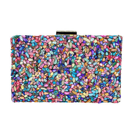 Multi Mother of Pearl Cluster Clutch Crossbody Bag. Look like the ultimate fashionista when carrying this Crossbody bag, great for when you need something small to carry or drop in your bag. This Cocktail bag switch up your style. Perfect Birthday Gift, Anniversary Gift, Mother's Day Gift.